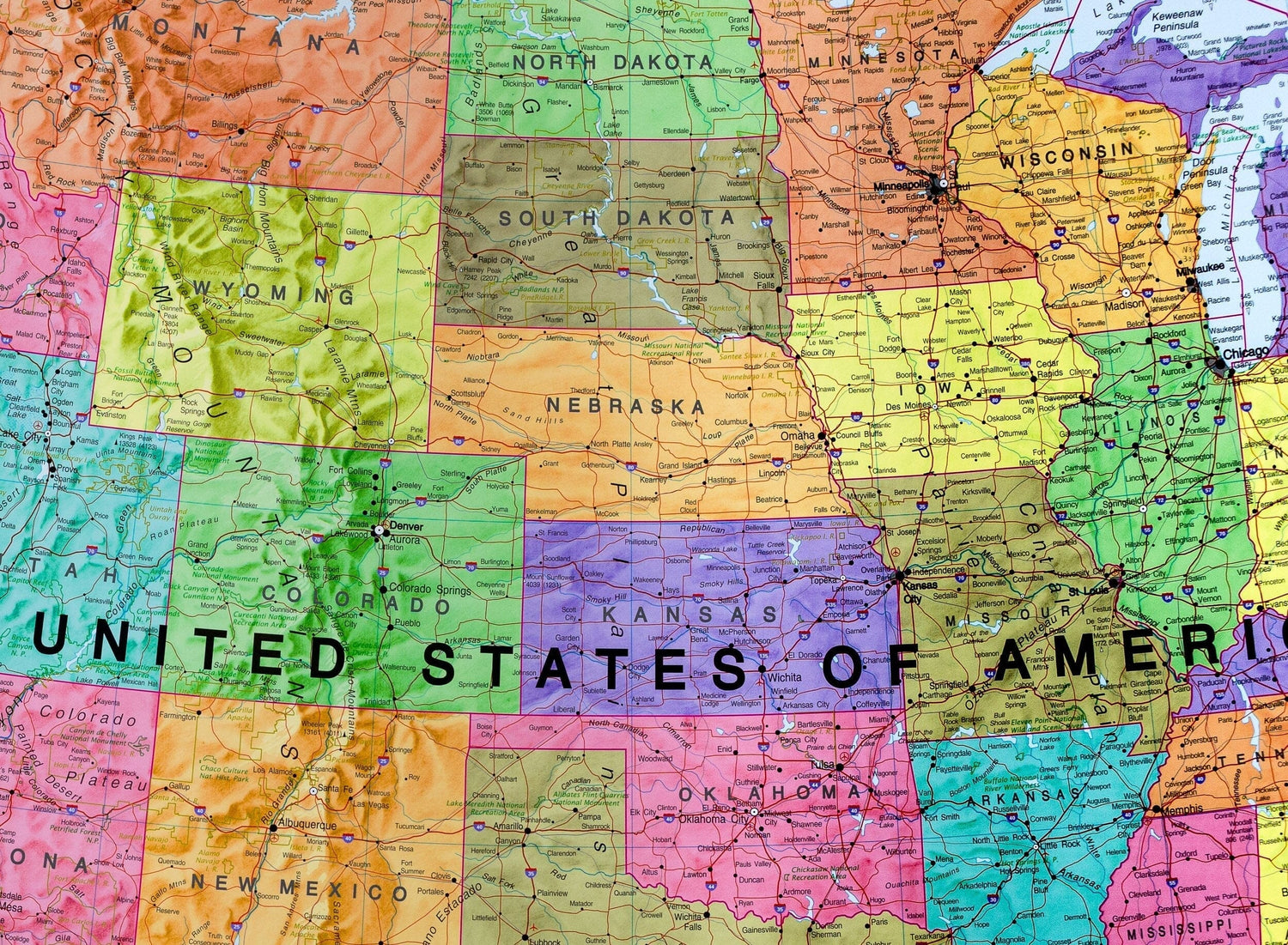 Carte murale plastifiée avec lattes de maintien en bois - USA politique (en anglais) - 120 x 100 cm | Maps International carte murale roulée (en tube) Maps International