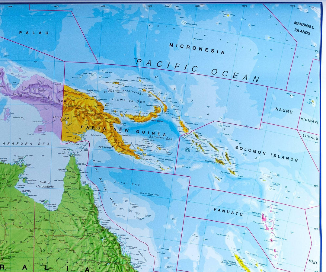 Carte murale plastifiée – Australasie politique (en anglais) – 120 x 100 cm | Maps International - La Compagnie des Cartes