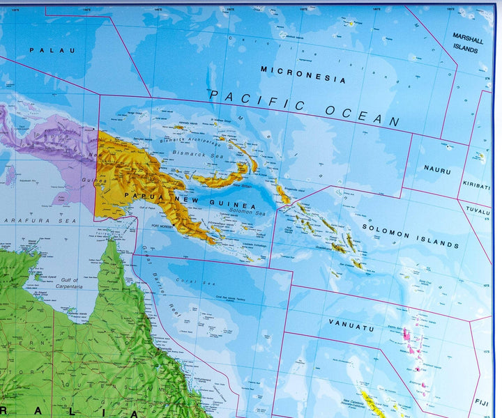 Carte murale plastifiée – Australasie politique (en anglais) – 120 x 100 cm | Maps International - La Compagnie des Cartes