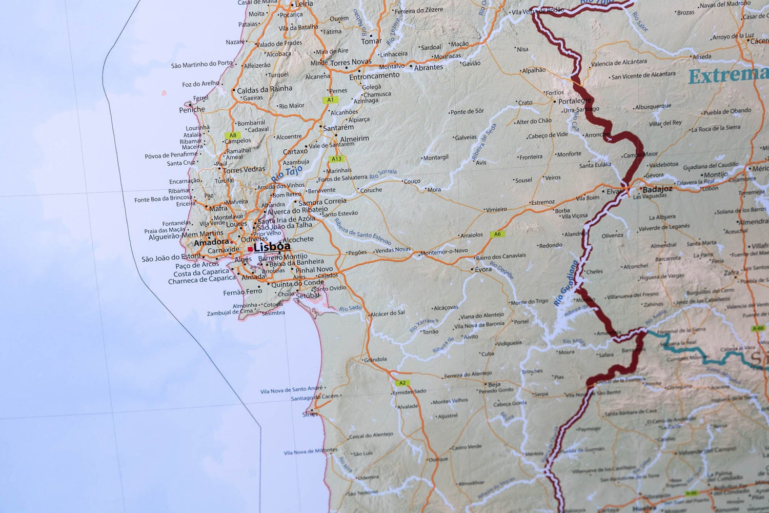 Carte murale plastifiée (en espagnol) - Espagne physique (118,8 x 84 cm) | GeoMetro carte murale roulée (en tube) GeoMetro