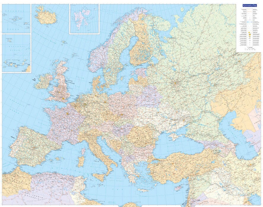 Carte murale plastifiée - Europe politique - 126 x 100 cm | Kümmerly & Frey carte murale roulée (en tube) Kümmerly & Frey