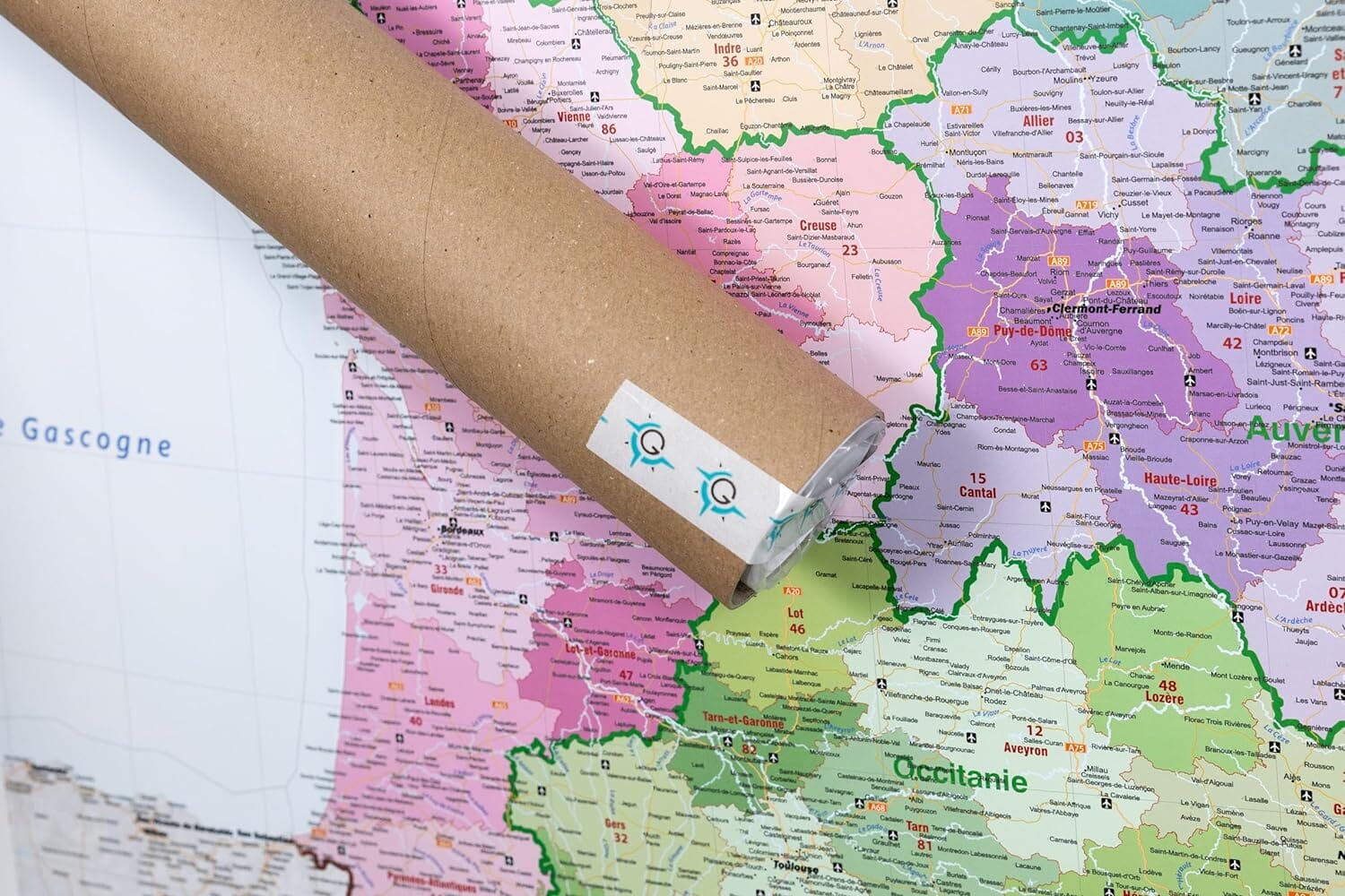 Carte murale plastifiée - France administrative (100 x 100 cm) | GeoMetro carte murale roulée (en tube) GeoMetro