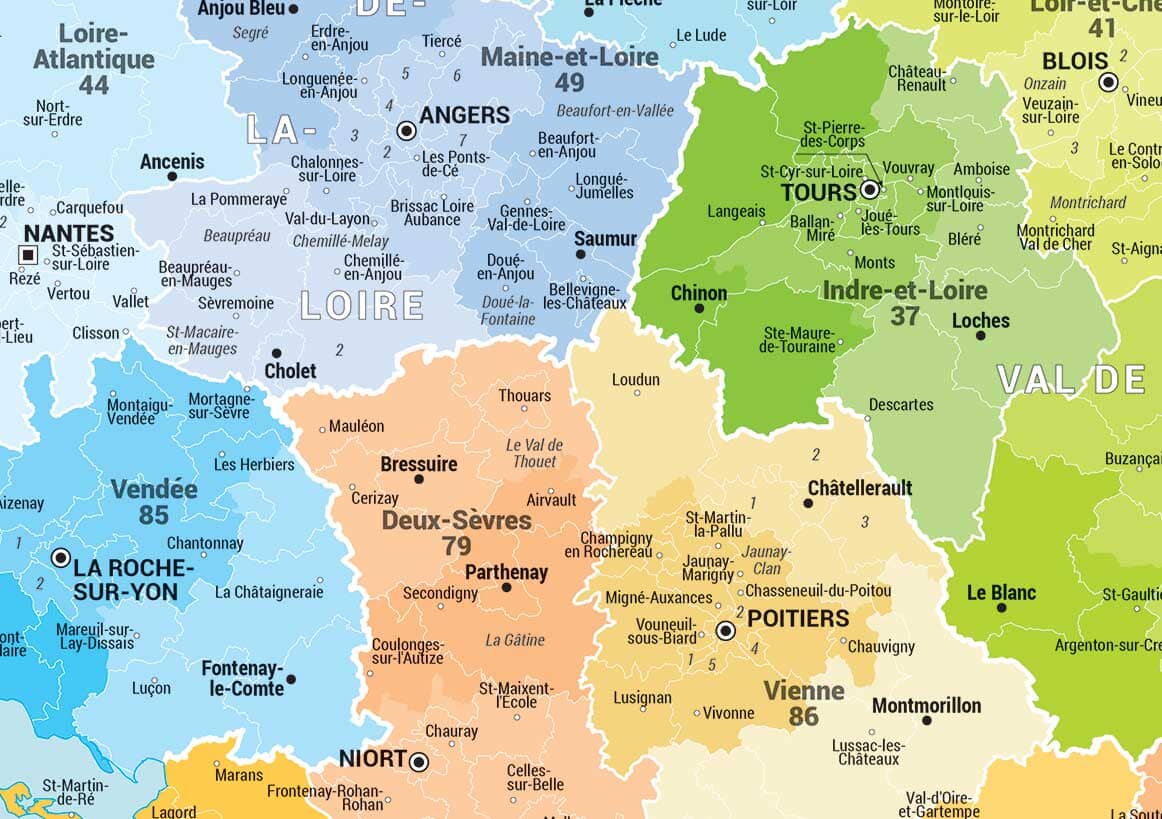 Carte murale plastifiée - France administrative (90 x 96 cm) | Blay Foldex carte murale roulée (en tube) Blay Foldex