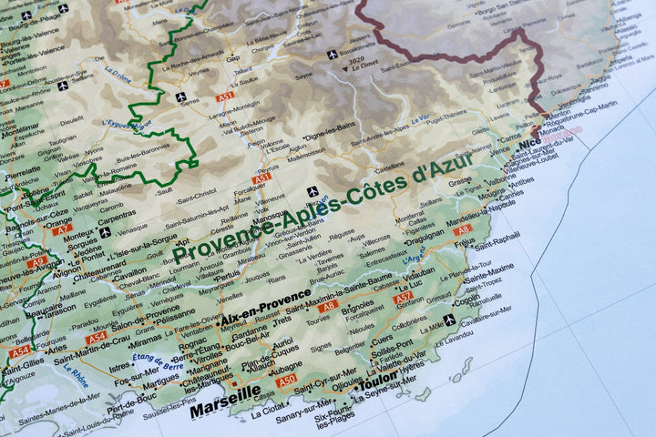 Carte murale plastifiée - France physique (100 x 100 cm), avec baguettes en bois | GeoMetro carte murale petit tube taux réduit GeoMetro 