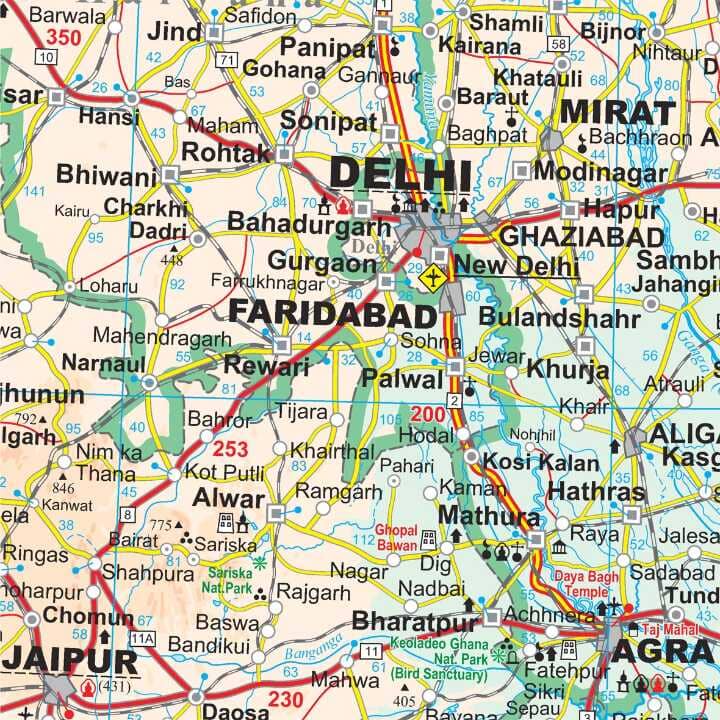 Carte murale plastifiée - Inde (géographique) - 123 x 86 cm | Gizi Map carte murale roulée (en tube) Gizi Map