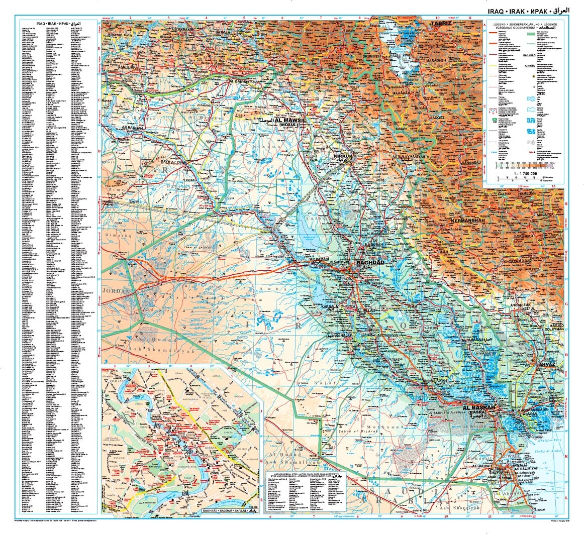 Carte murale plastifiée - Irak (géographique) - 74 X 67 cm | Gizi Map carte murale roulée (en tube) Gizi Map