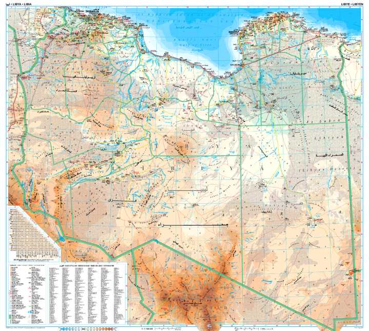 Carte murale plastifiée - Libye (géographique) - 97 x 87 cm | Gizi Map carte murale roulée (en tube) Gizi Map