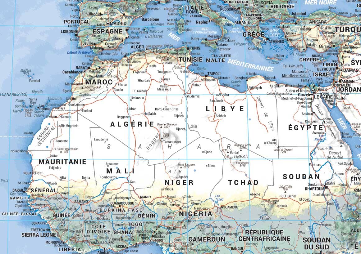 Carte murale plastifiée - Monde avec nature des sols (133 x 90 cm) | Blay Foldex carte murale roulée (en tube) Blay Foldex