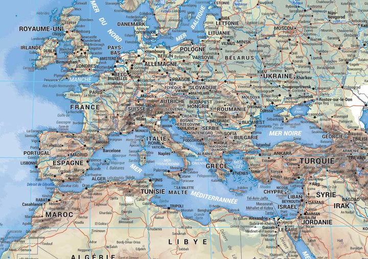 Carte murale plastifiée - Monde avec relief et altitude (133 x 90 cm) | Blay Foldex carte murale hors dimensions Blay Foldex 