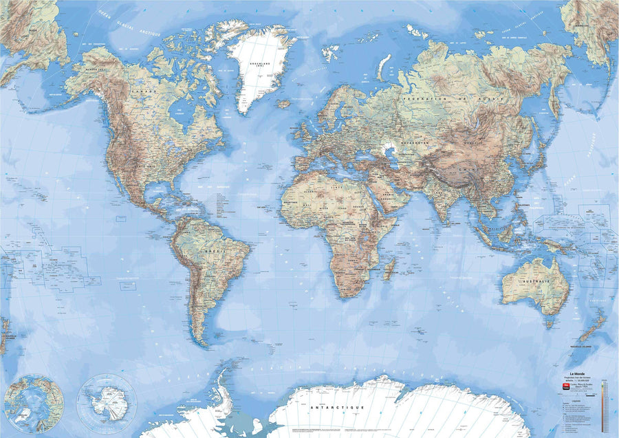 Carte murale plastifiée - Monde avec relief et altitude (133 x 90 cm) | Blay Foldex carte murale hors dimensions Blay Foldex 