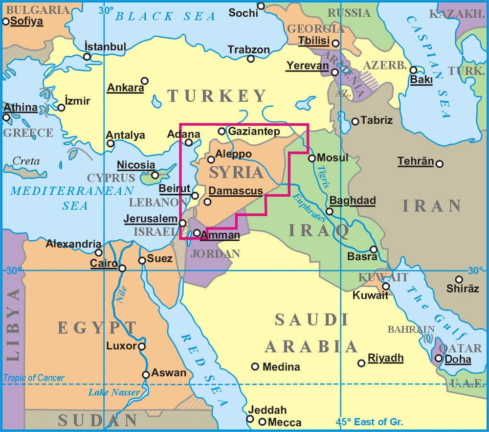 Carte murale plastifiée - Syrie & Liban (géographique) - 100 x 87 cm | Gizi Map carte murale hors dimensions Gizi Map 
