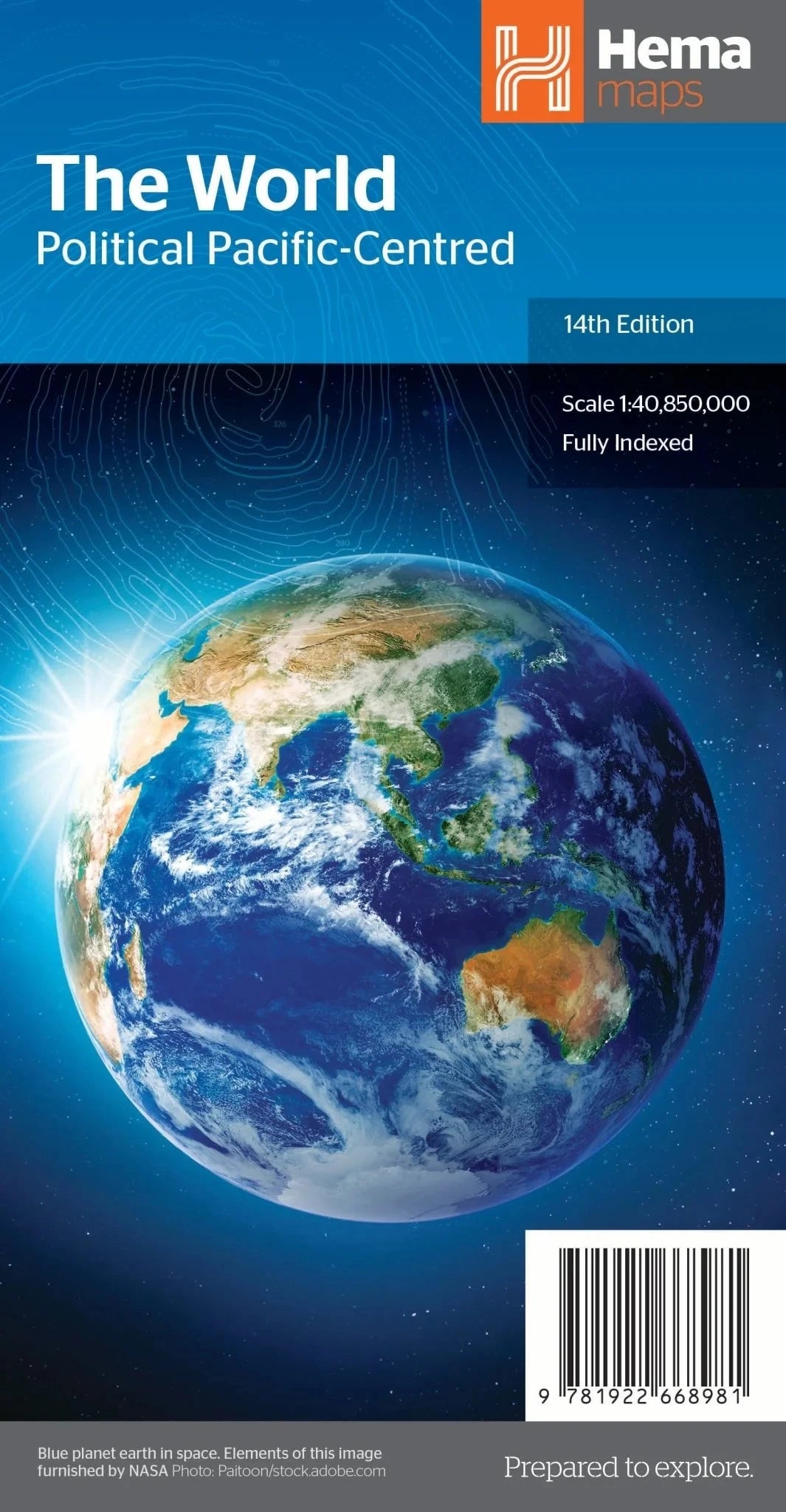 Carte murale pliée - Monde politique centré sur le Pacifique (anglais) | Hema Maps carte routière Hema Maps