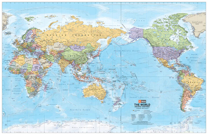 Carte murale pliée - Monde politique centré sur le Pacifique (anglais) | Hema Maps carte pliée Hema Maps 