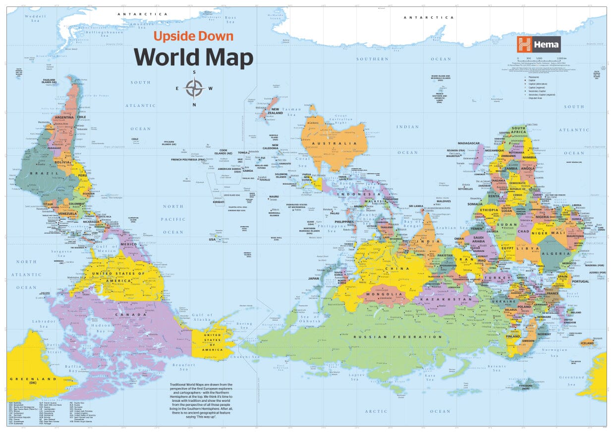 Carte murale pliée - Monde politique upside down (anglais) | Hema Maps carte routière Hema Maps