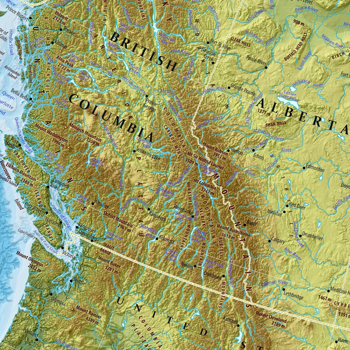 Close-up of the English edition of Relief of Canada: Rocky Mountains, British Columbia and Alberta