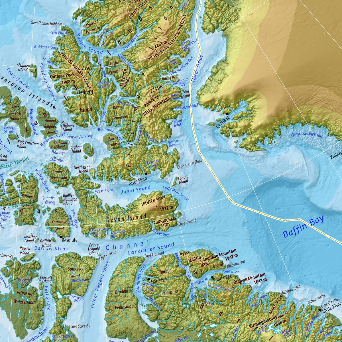 Close-up of the English edition of Relief of Canada: Arctic Archipelago and Baffin Bay