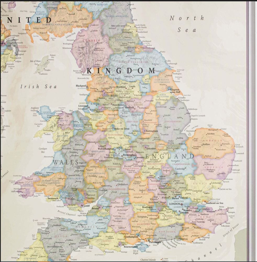 Carte murale - Royaume-Uni (en anglais), style classique - 60 x 85 cm | Maps International carte murale roulée (en tube) Maps International