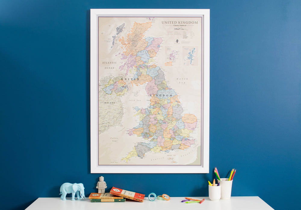 Carte murale - Royaume-Uni (en anglais), style classique - 60 x 85 cm | Maps International carte murale petit tube Maps International 