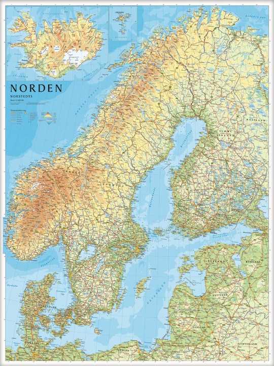 Carte murale - Scandinavie & Islande (physique) - 75 x 100 cm | Norstedts carte murale roulée (en tube) Norstedts