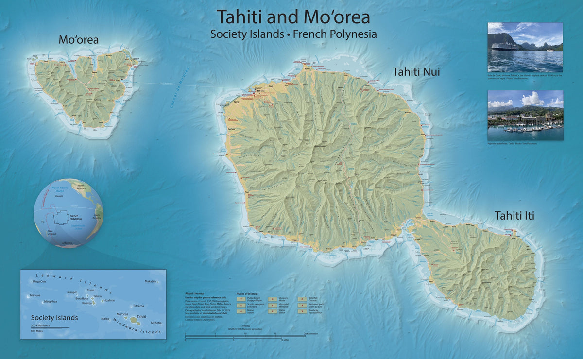 Carte murale - Tahiti et Moorea - 97 x 61 cm - Édition Premium | Tom Patterson carte murale roulée (en tube) Tom Patterson