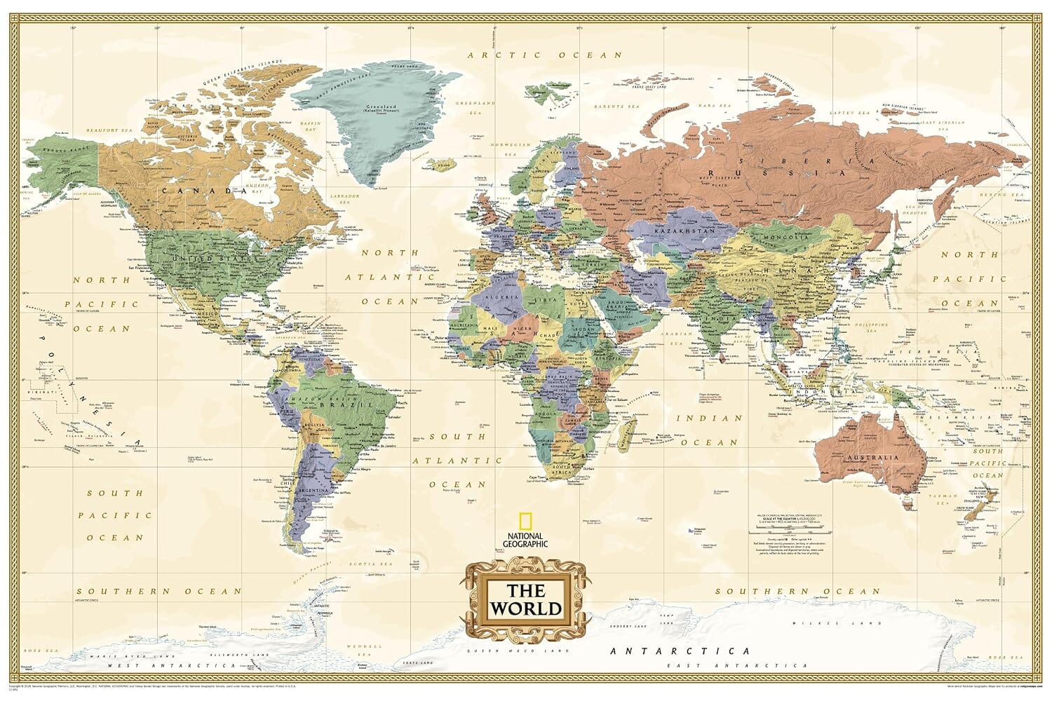 Carte murale - World, Explorer Executive, format poster | National Geographic carte murale roulée (en tube) National Geographic 