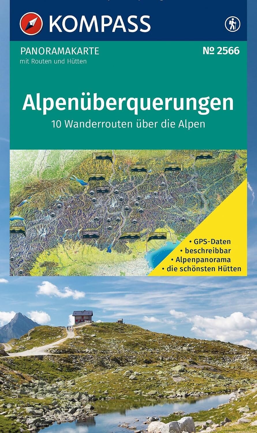 Carte panorama - Traversées des Alpes | Kompass - 1:2 000 000 carte de randonnée Kompass 