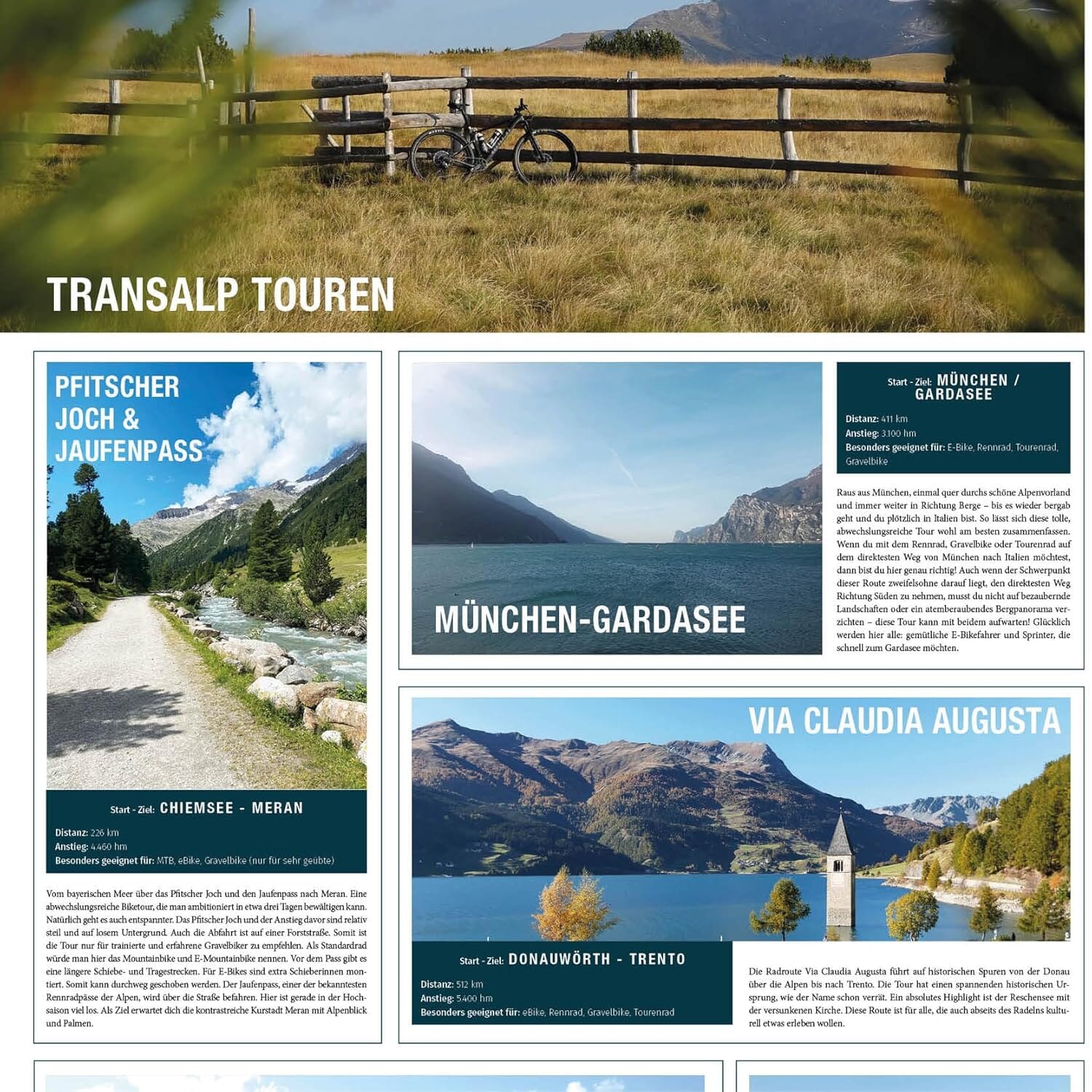 Carte panoramique des traversées des Alpes à vélo | Kompass carte cycliste Kompass 