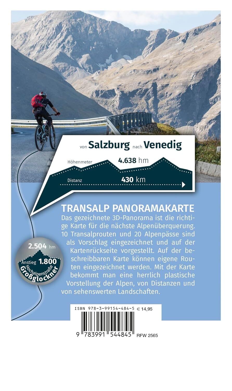 Carte panoramique des traversées des Alpes à vélo | Kompass carte cycliste Kompass 