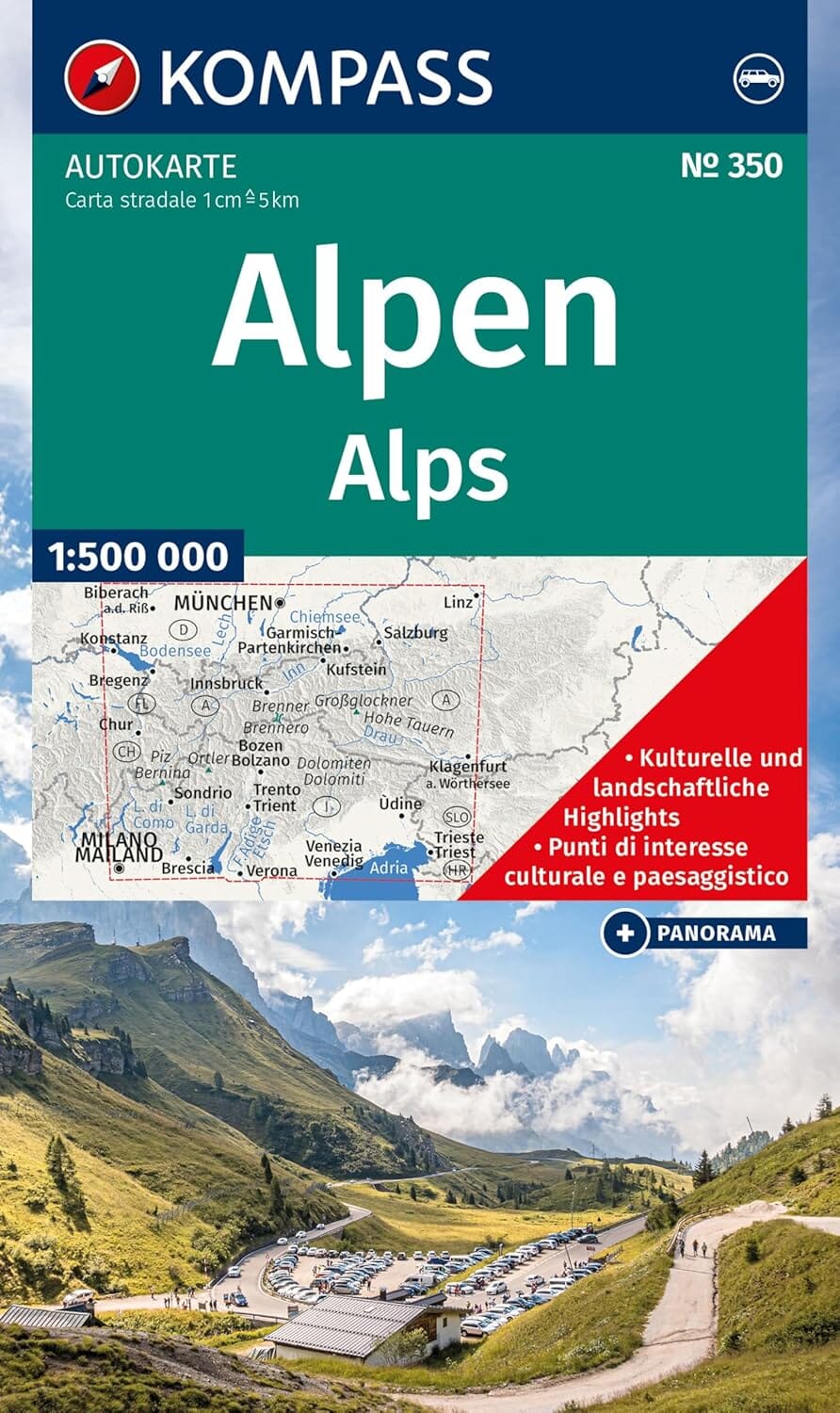 Carte panoramique et routière n° 350 -Alpes | Kompass carte routière Kompass