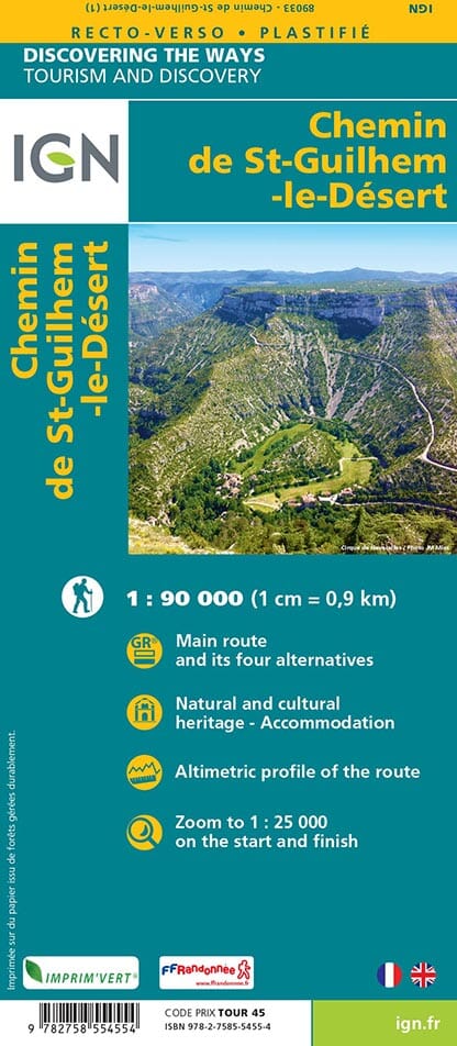 Carte plastifiée - Chemin de Saint-Guilhem-le-Désert | IGN carte de randonnée IGN
