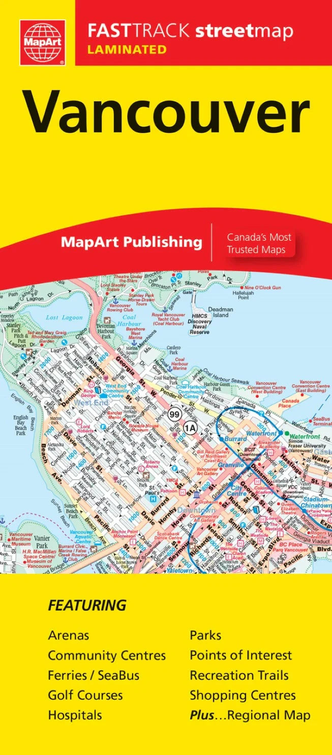Carte plastifiée - Vancouver (Colombie-Britannique) | Fast Track carte routière Canadian Cartographics Corporation 