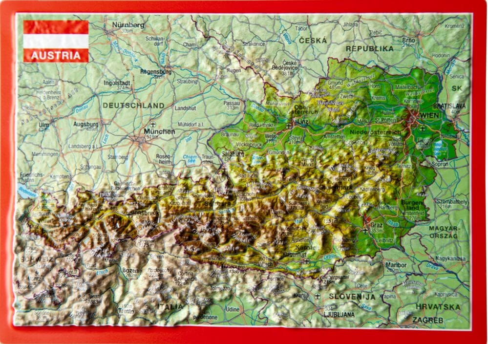 Carte postale en relief - Autriche | Georelief carte routière Georelief