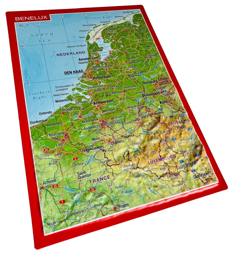 Carte postale en relief - Benelux | Georelief carte routière Georelief