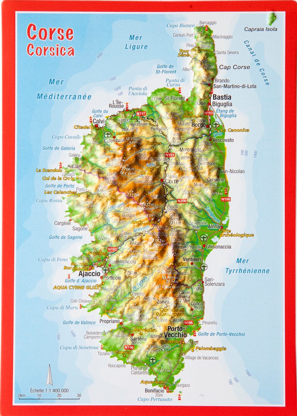 Carte postale en relief - Corse | Georelief carte routière Georelief