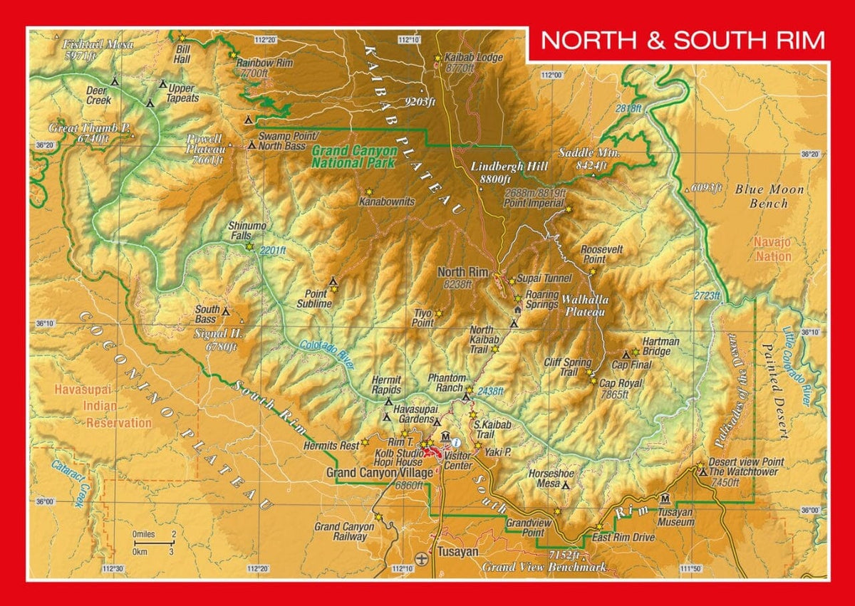 Carte postale en relief - Grand Canyon North Rim & South Rim | Georelief carte routière Georelief 