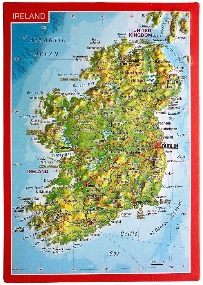 Carte postale en relief - Irlande | Georelief carte routière Georelief