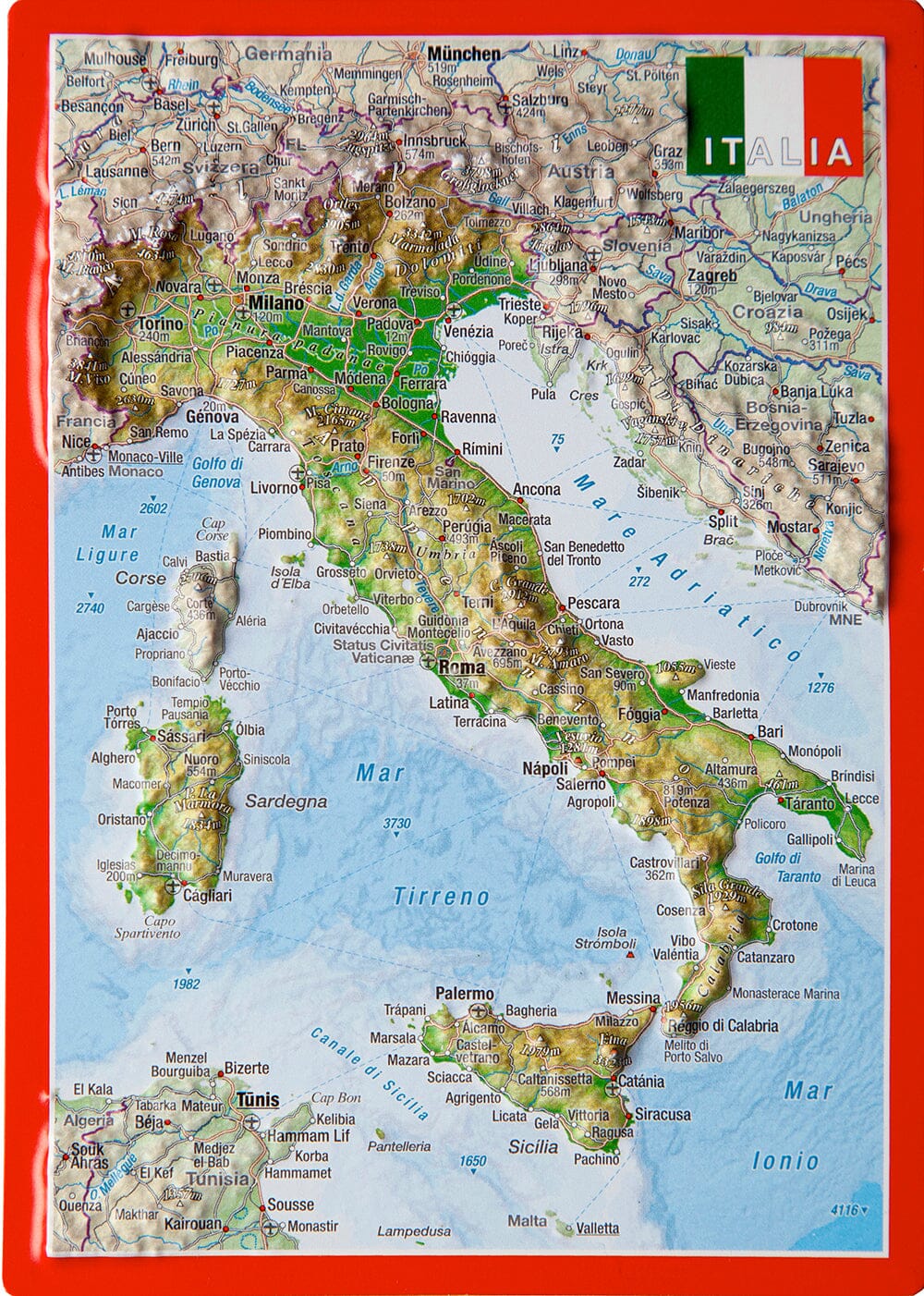 Carte postale en relief - Italie | Georelief carte routière Georelief