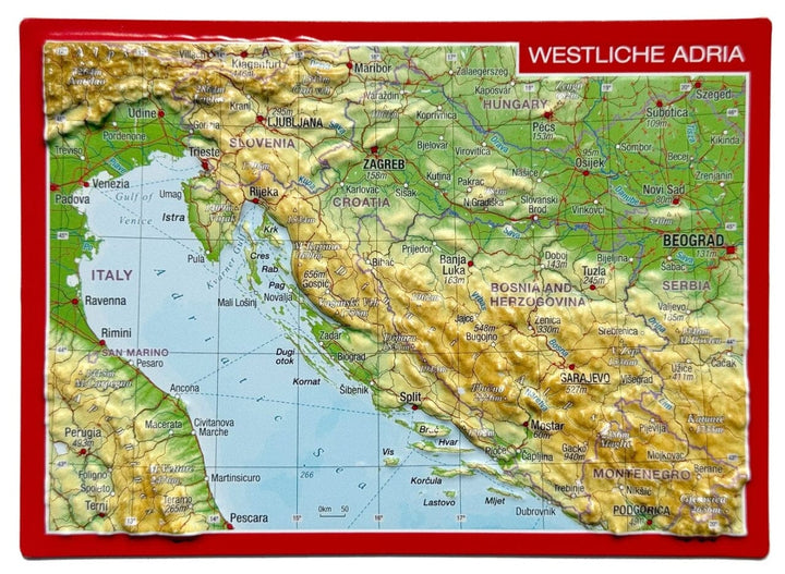 Carte postale en relief - Mer Adriatique | Georelief carte routière Georelief 