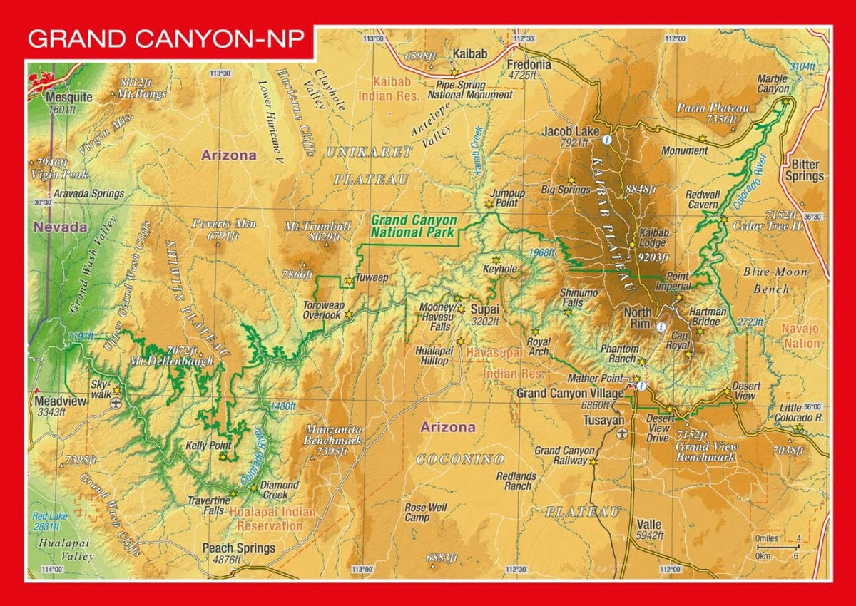 Carte postale en relief - Parc national de Grand Canyon | Georelief carte routière Georelief 
