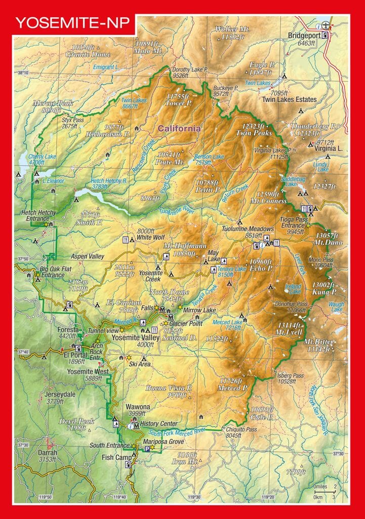 Carte postale en relief - Parc national de Yosemite | Georelief carte routière Georelief 