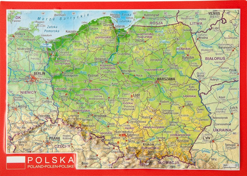 Carte postale en relief - Pologne | Georelief carte routière Georelief