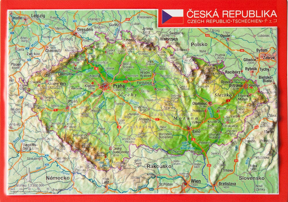 Carte postale en relief - République Tchèque | Georelief carte routière Georelief
