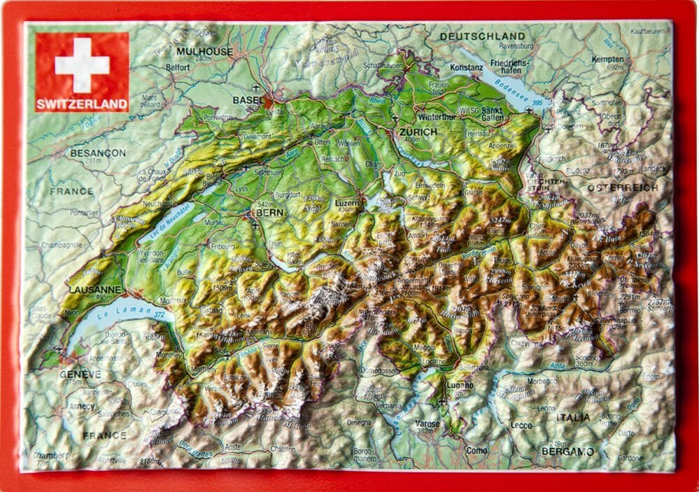 Carte postale en relief - Suisse | Georelief carte routière Georelief