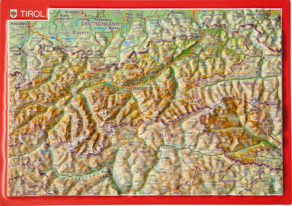 Carte postale en relief - Tyrol | Georelief carte routière Georelief