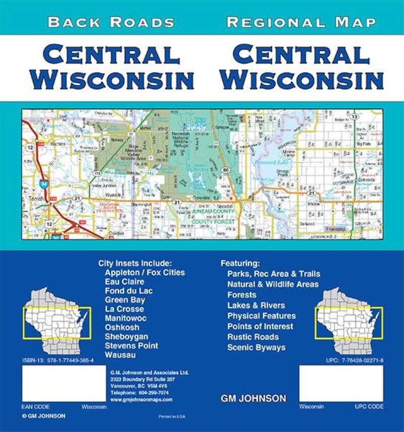 Carte régionale - Centre du Wisconsin (routes secondaires) | GM Johnson carte routière GM Johnson Default Title