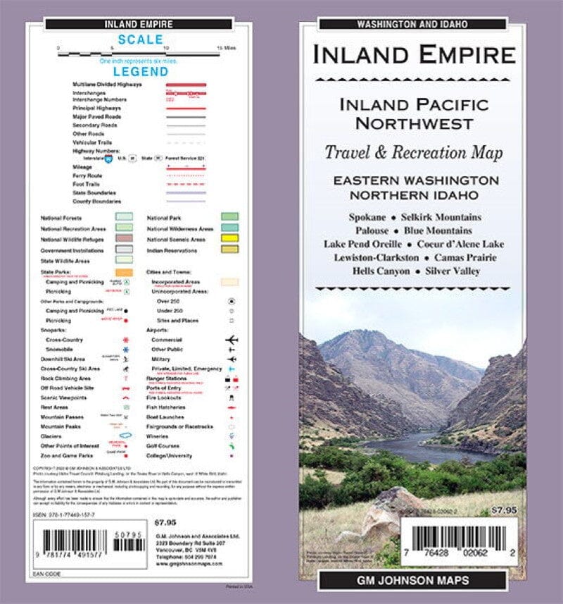 Carte régionale - Inland Empire, Eastern WA , Northern ID | GM Johnson carte routière GM Johnson Default Title
