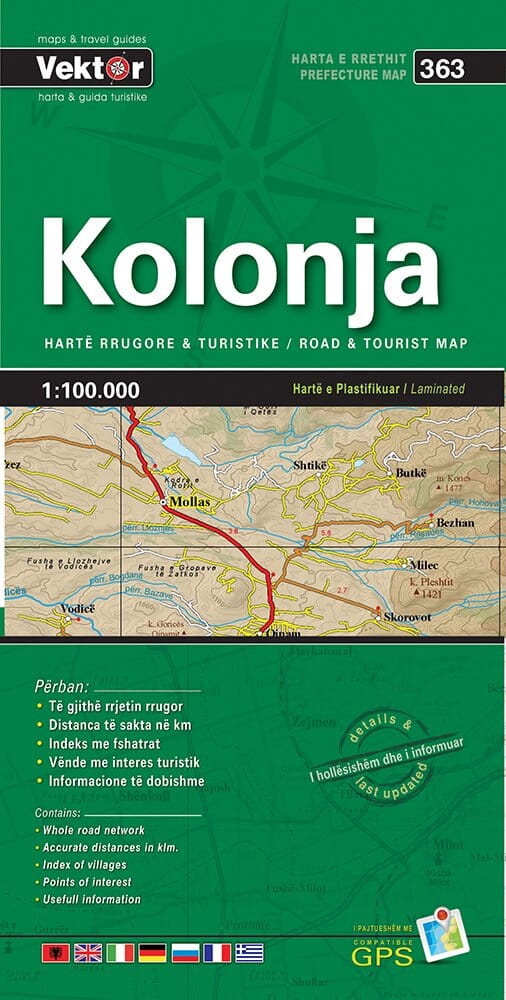 Carte régionale - Kolonja (Albanie), n° 363 | Vektor carte routière Vektor 