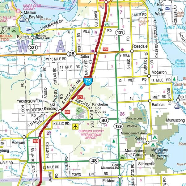 Carte régionale - Michigan'sUpper Peninsula (Back Roads) | GM Johnson carte routière GM Johnson 