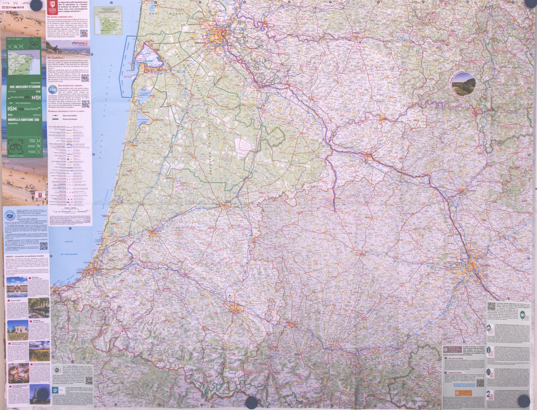Carte régionale n° 11 : Nouvelle Aquitaine Sud - VERSION MURALE ET PLASTIFIEE | IGN carte murale hors dimensions IGN 