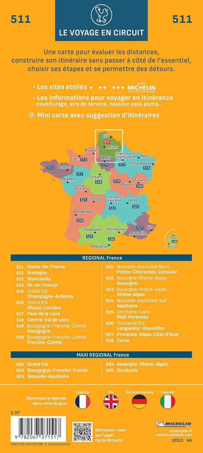 Carte régionale n° 511 - Hauts-de-France 2027 | Michelin carte routière Michelin 